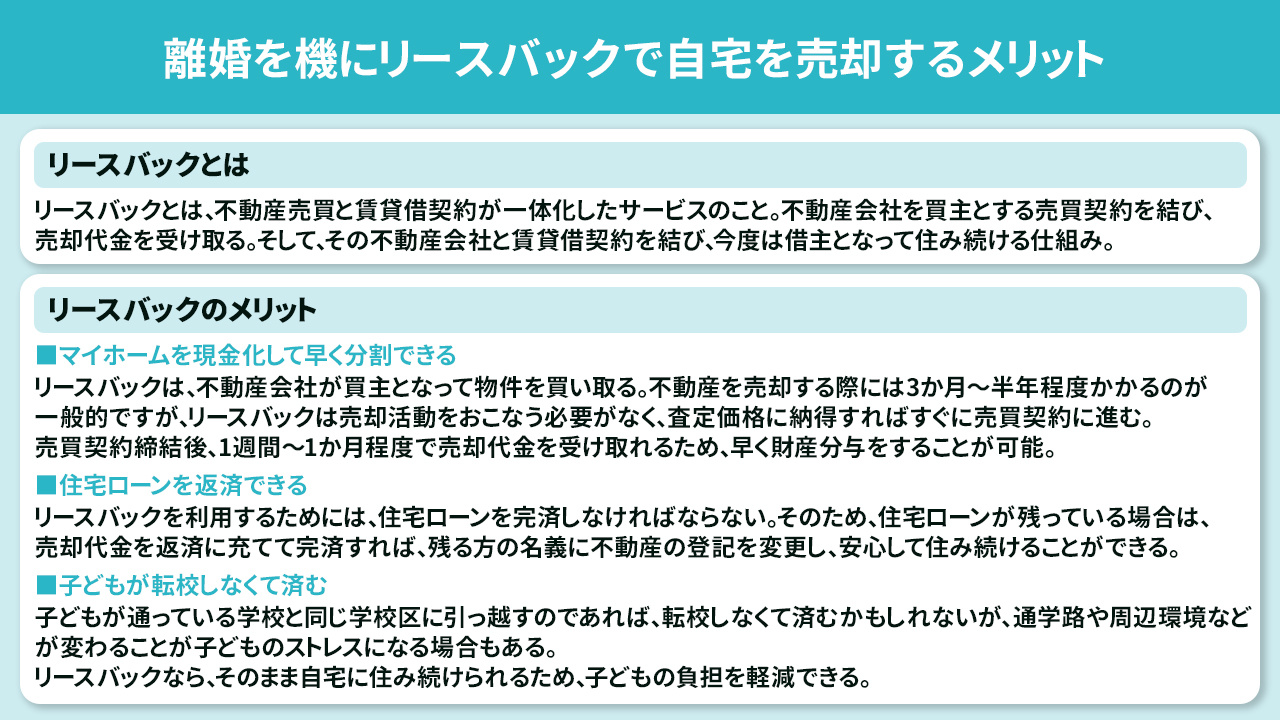 離婚を機にリースバックで自宅を売却するメリット