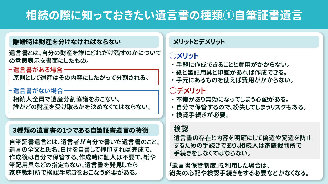 相続の際に知っておきたい遺言書の種類①自筆証書遺言