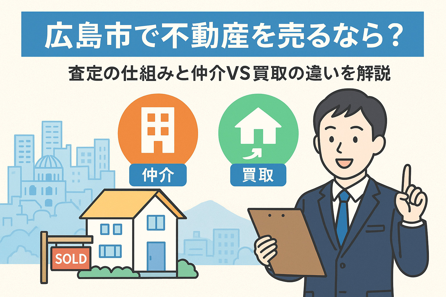 広島市で不動産を売るなら？査定の仕組みと仲介 vs 買取の違いを解説の画像