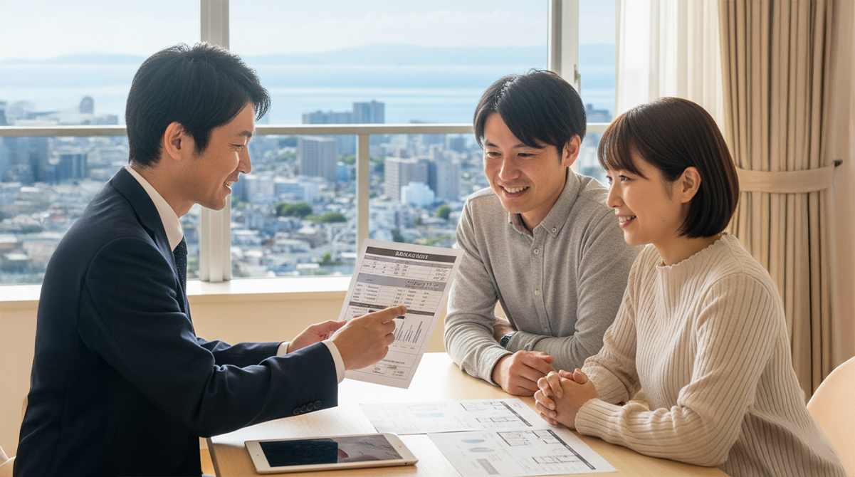 芦屋のマンションで売却査定の説明を受ける