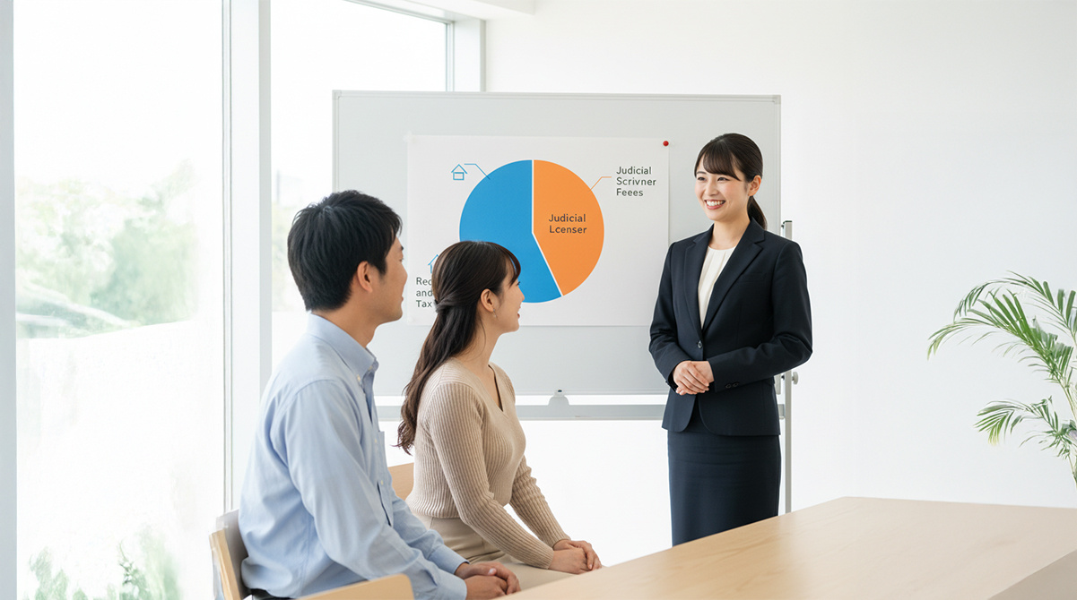 登記費用の内訳について説明を受ける夫婦