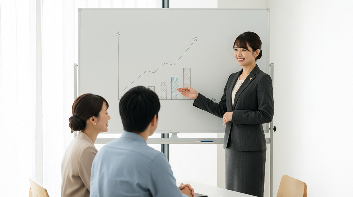 修繕積立金の相場について説明を受ける夫婦