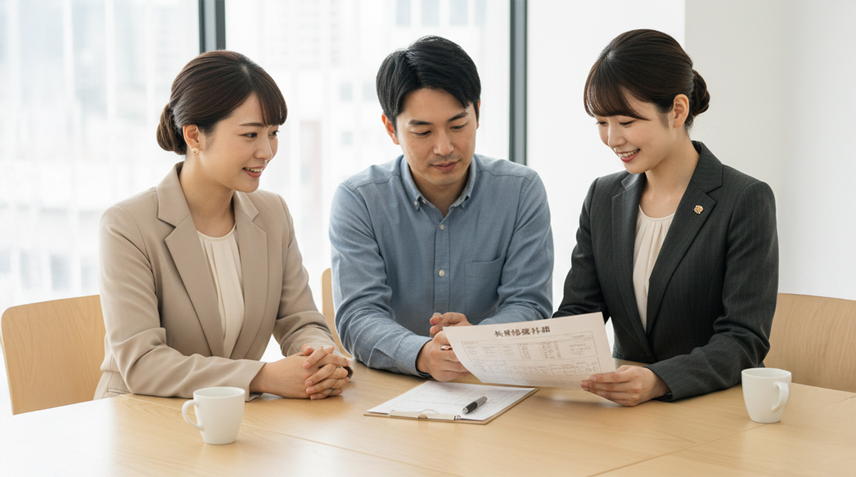 長期修繕計画について説明を受ける夫婦