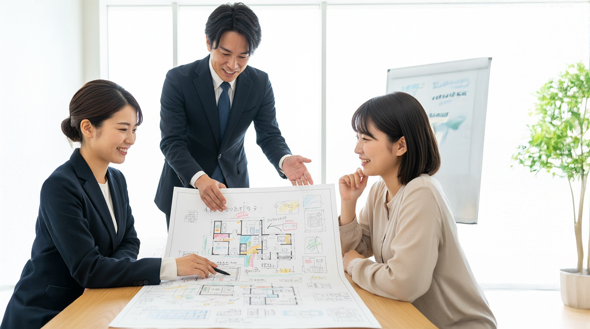 リフォームの代替案について相談する夫婦