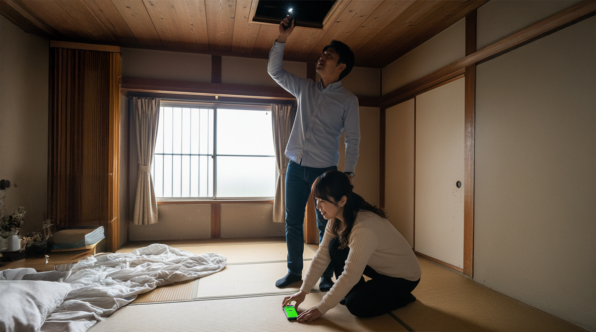 中古戸建ての内部をチェックする夫婦