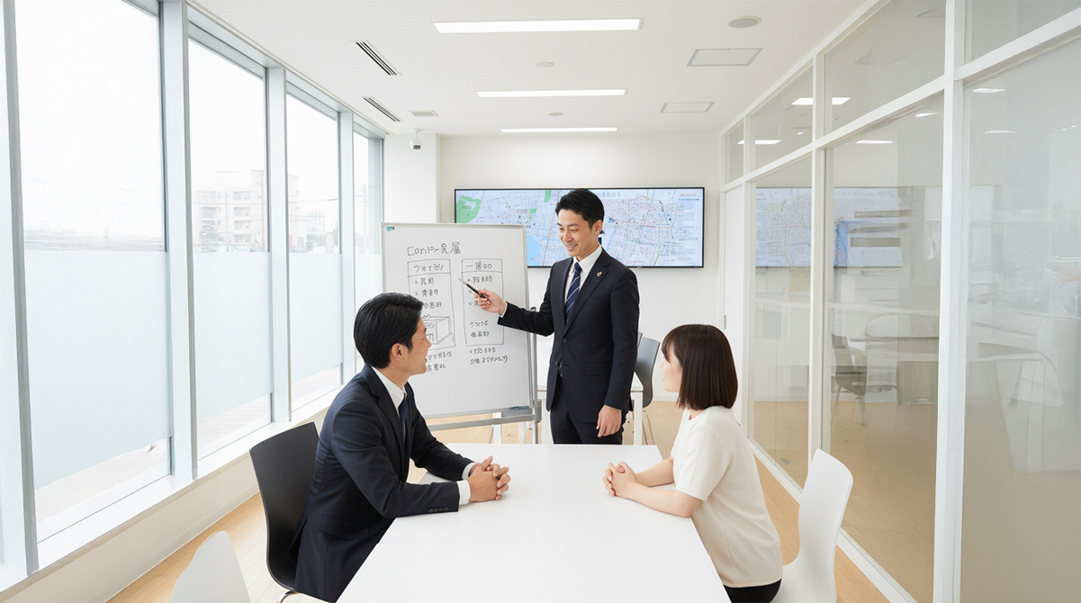 角部屋についてプロに相談する夫婦