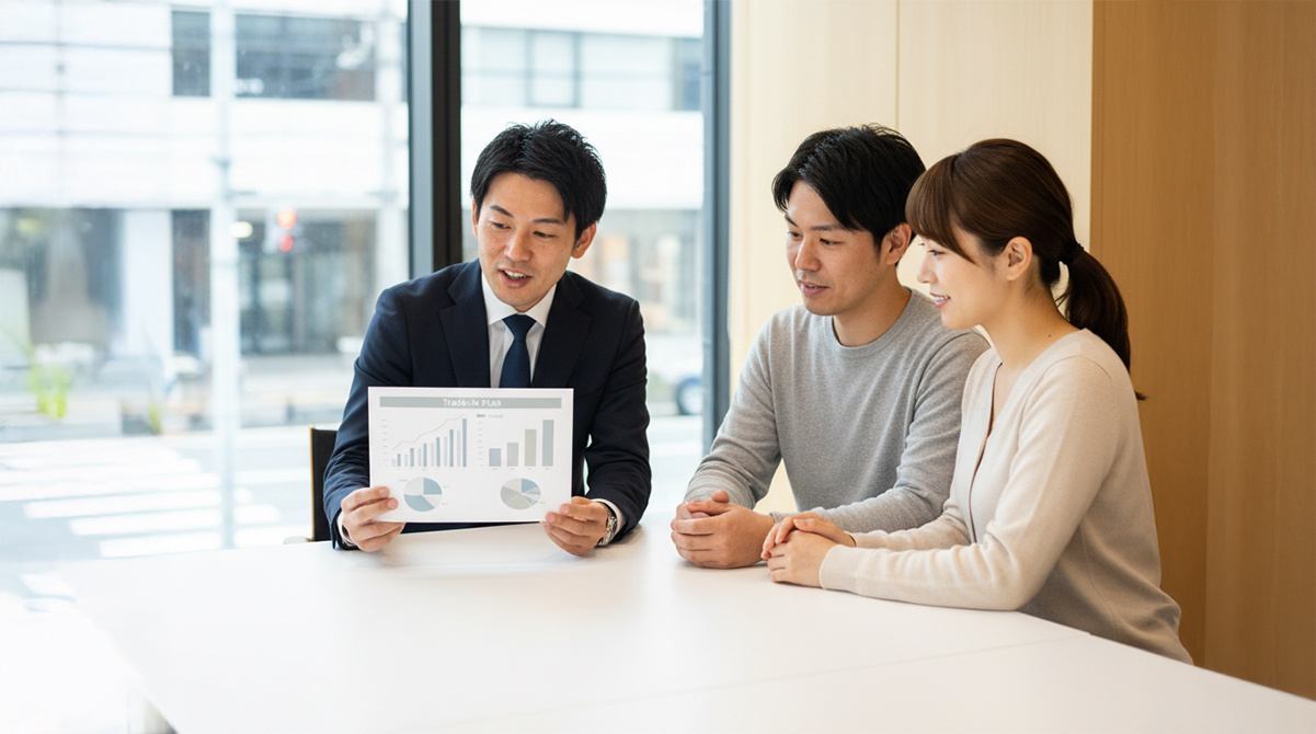 不動産の買い替えについてプロに相談する夫婦