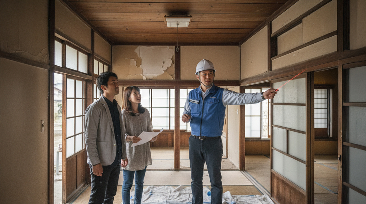 リノベーションの可能性を説明する建築士