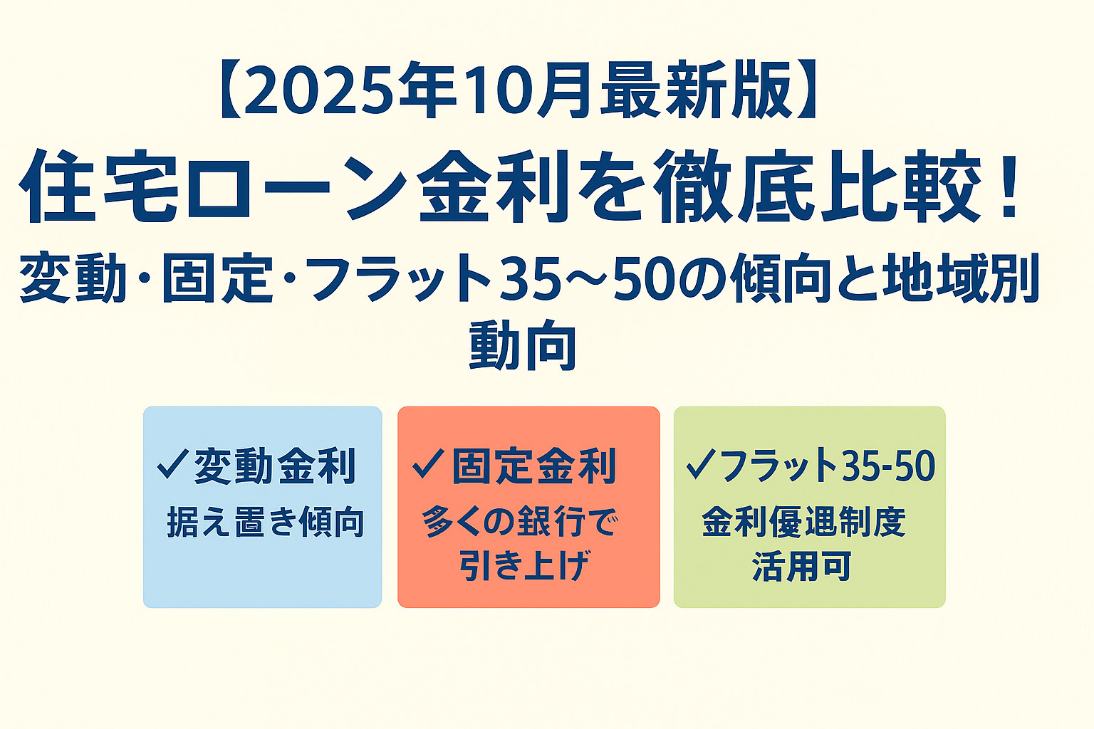 2025年10月最新｜変動・固定・フラット35～50年比較！全国＆熊本・宮崎・福岡の住宅ローン金利徹底解説の画像