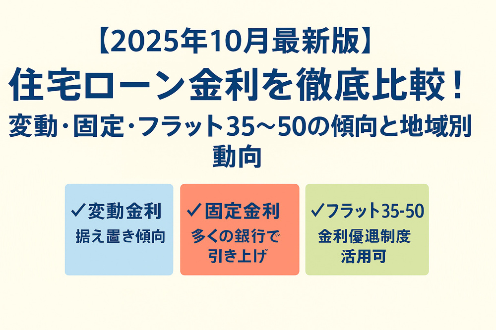 2025年10月最新｜変動・固定・フラット35～50年比較！全国＆熊本・宮崎・福岡の住宅ローン金利徹底解説の画像