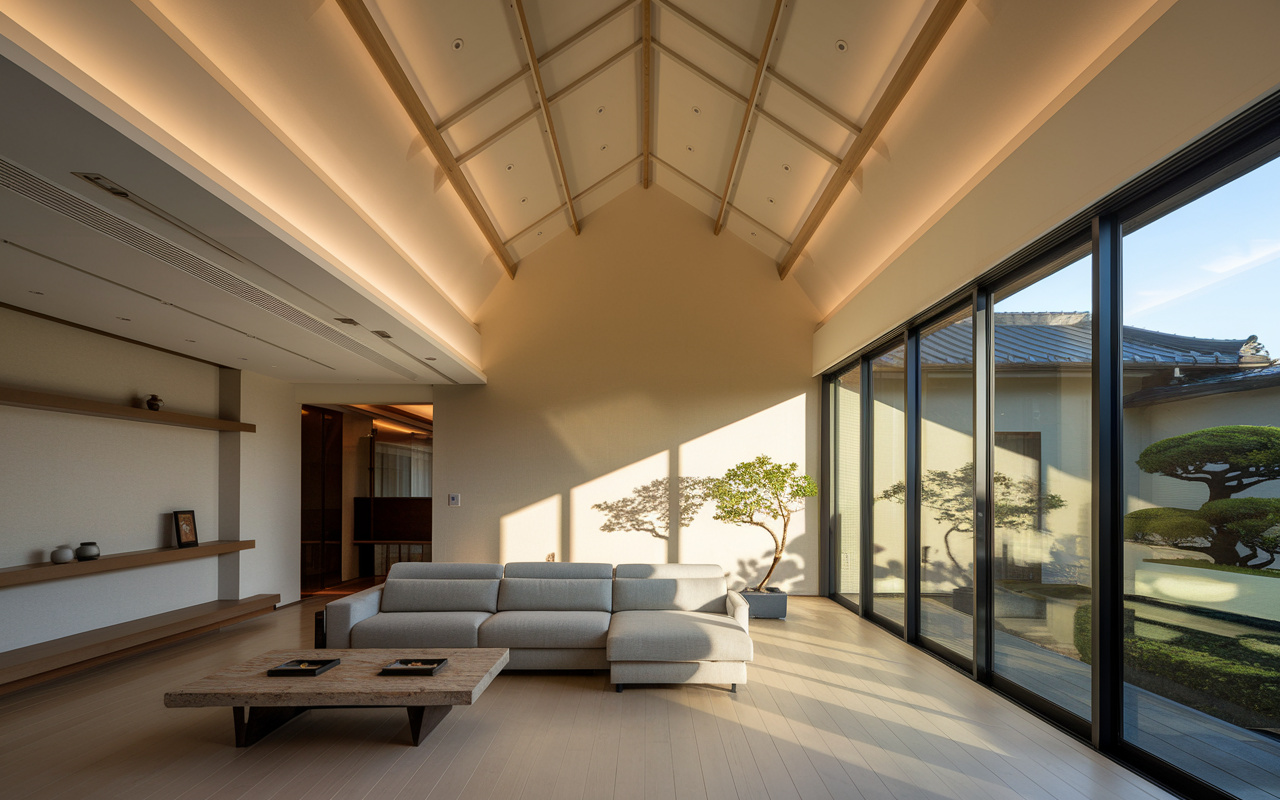 天井の高さや勾配天井で広々リビングに!平天井と折上げ天井吹抜け天井の違いも解説の画像