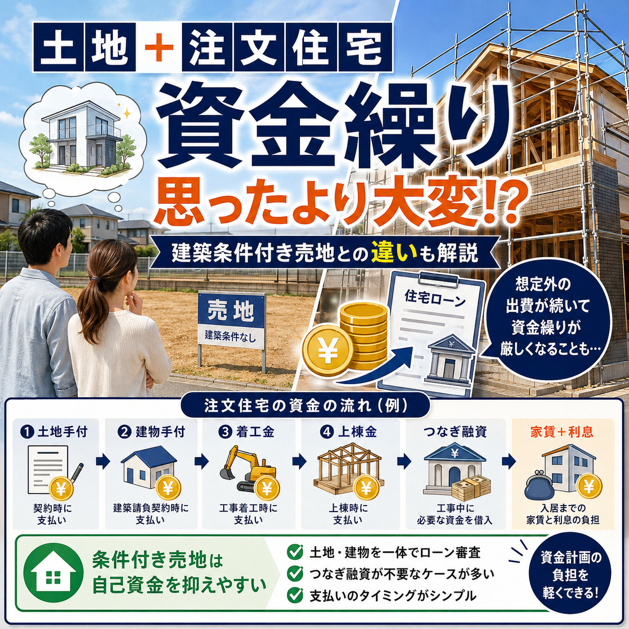 土地を買って注文住宅を建てるときの資金繰り、思ったより大変!? 建築条件付き売地との違いも解説