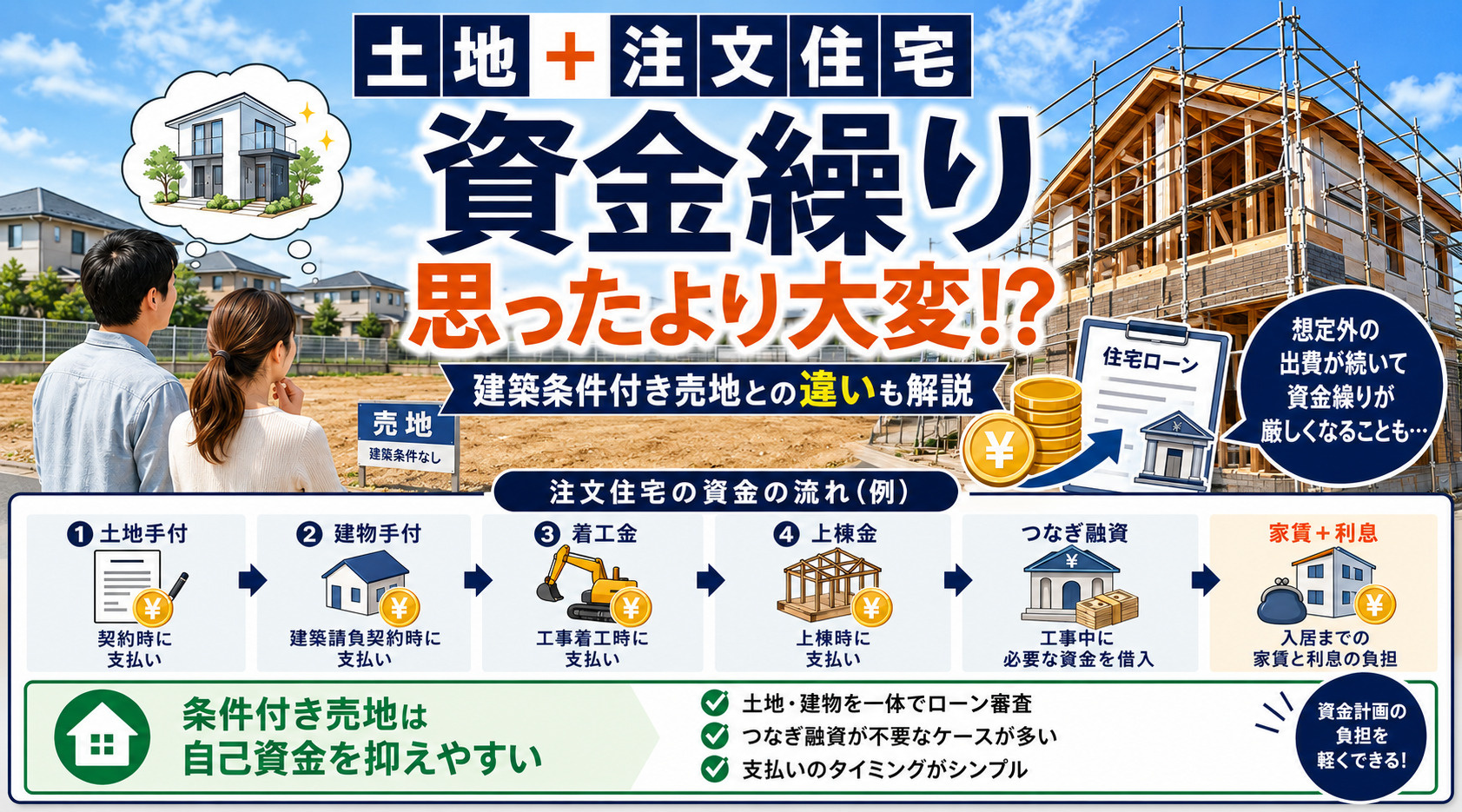 土地を買って注文住宅を建てるときの資金繰り、思ったより大変!? 建築条件付き売地との違いも解説の画像