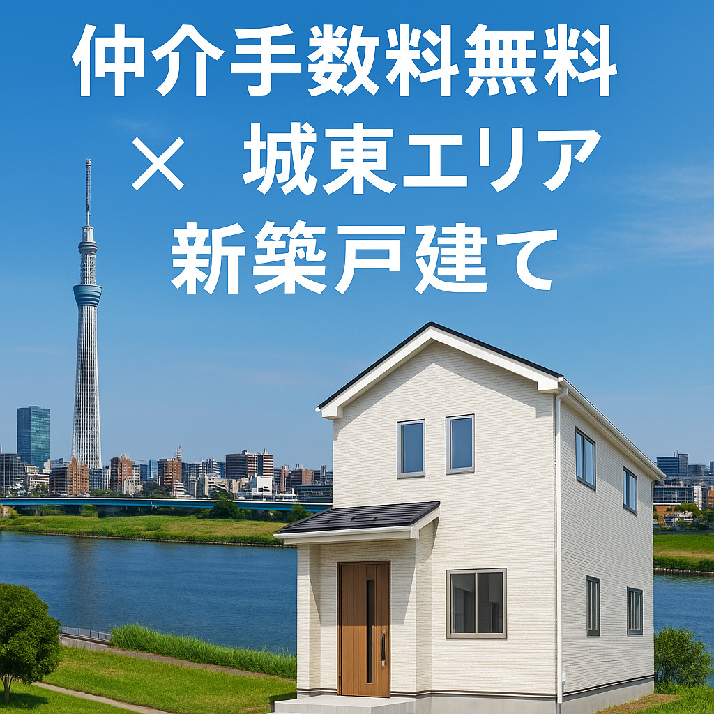 城東エリア（台東・墨田・江東・葛飾・江戸川・荒川・足立）で新築戸建てを仲介手数料無料で購入できるオヤスク.comのサービス紹介イメージ