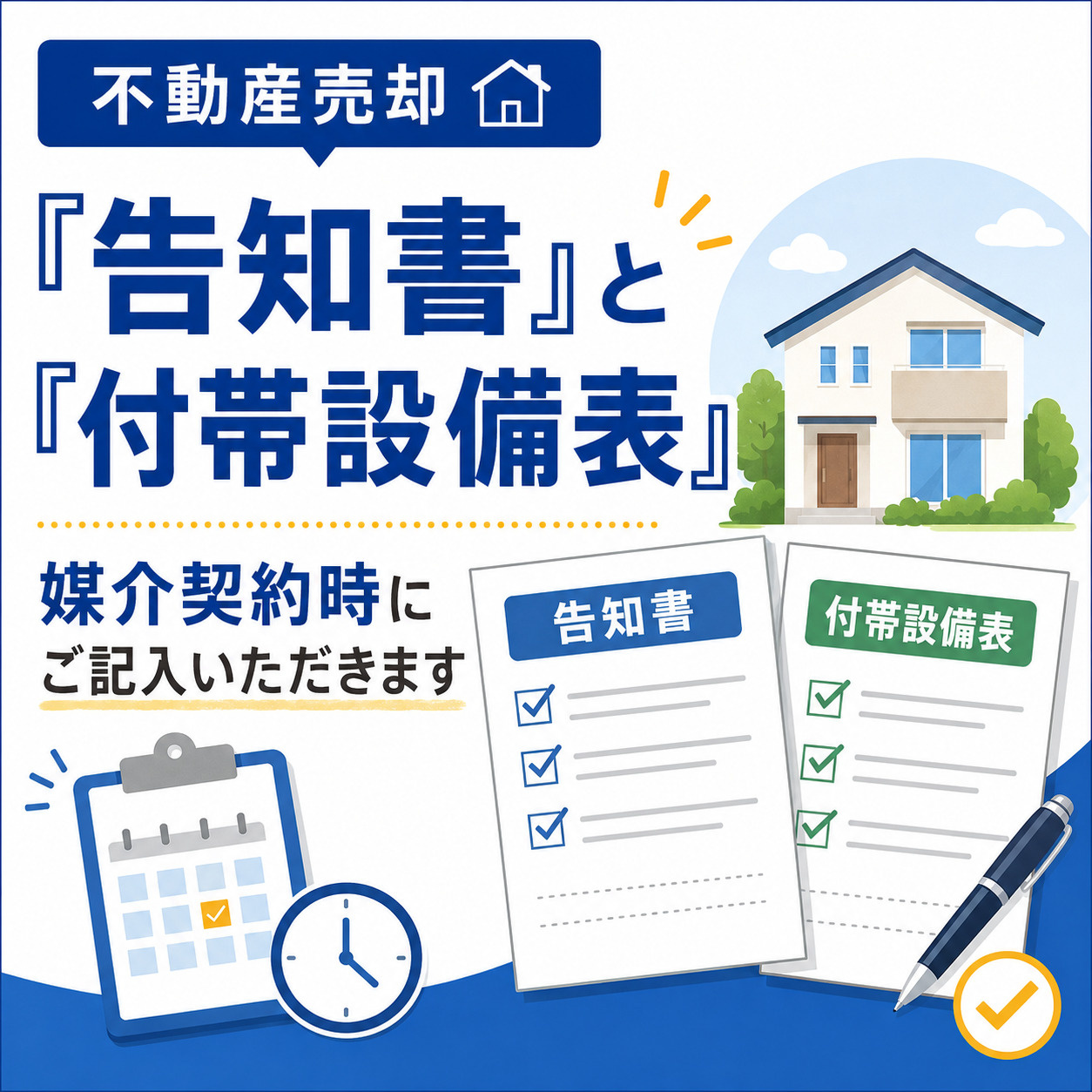 不動産売却時の「告知書」と「付帯設備表」は、媒介契約時にご記入いただいております。