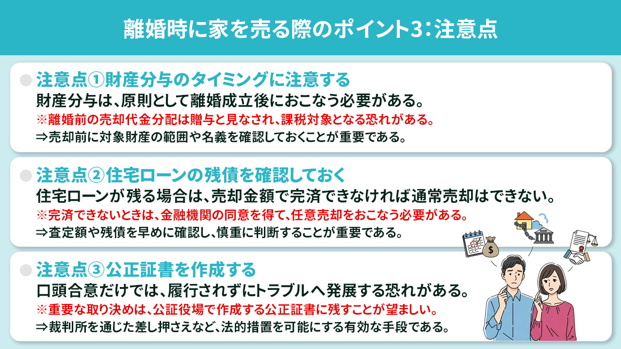 離婚時に家を売る際のポイント3：注意点