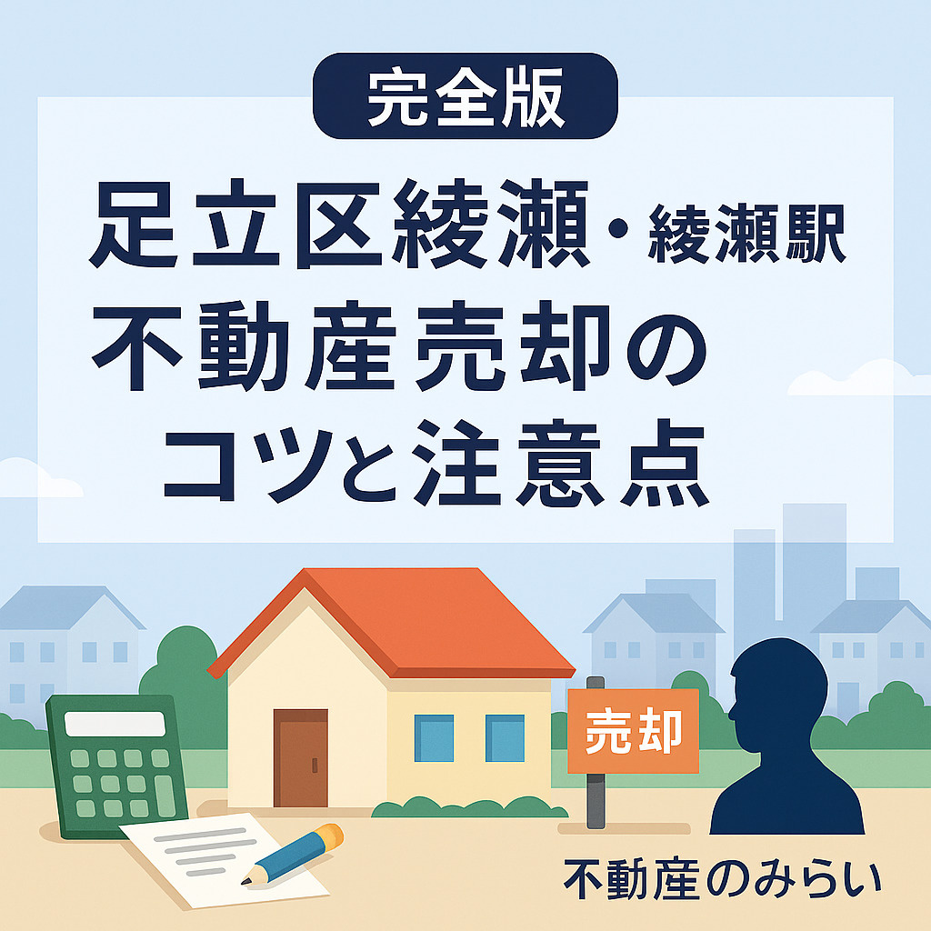 足立区綾瀬・綾瀬駅周辺で不動産を売却する際の相場と注意点を解説するブログ用アイキャッチ画像（不動産のみらい）