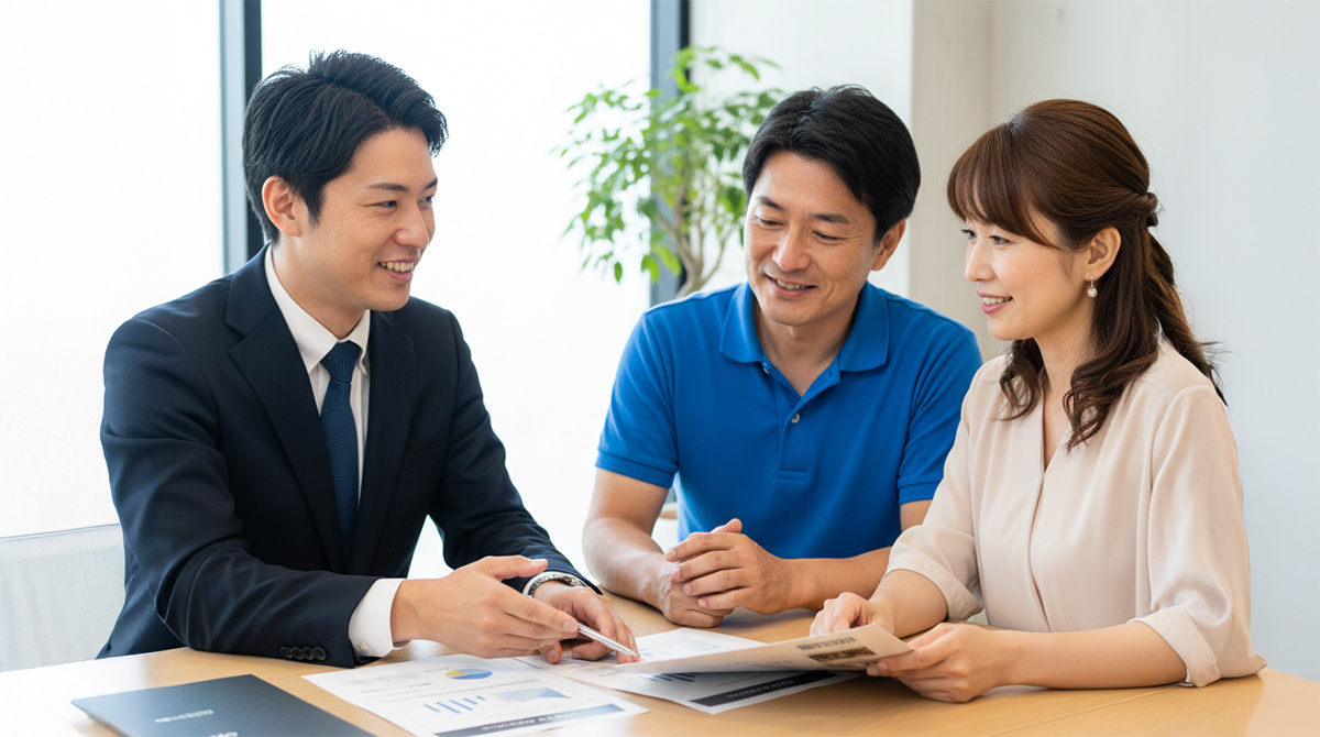 不動産会社の担当者に空き家の相談をする夫婦