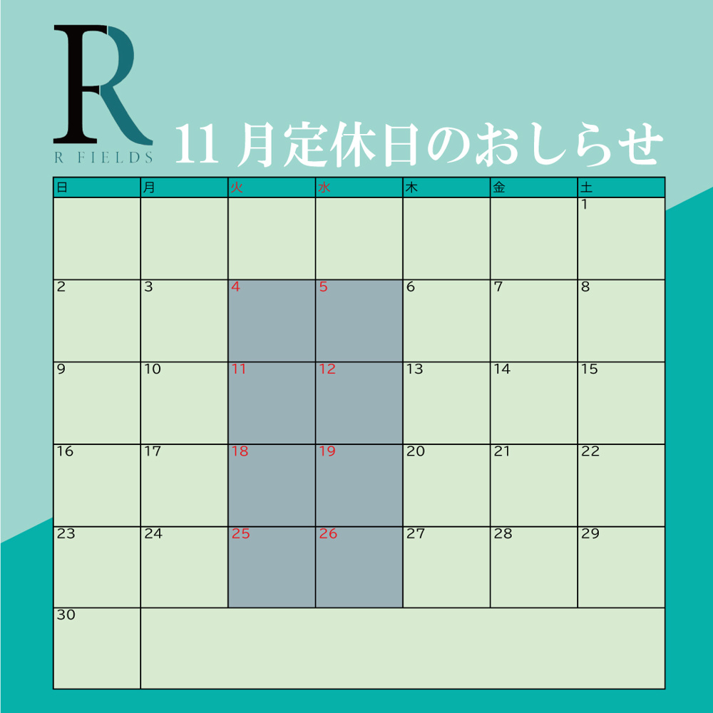 11月定休日のお知らせの画像