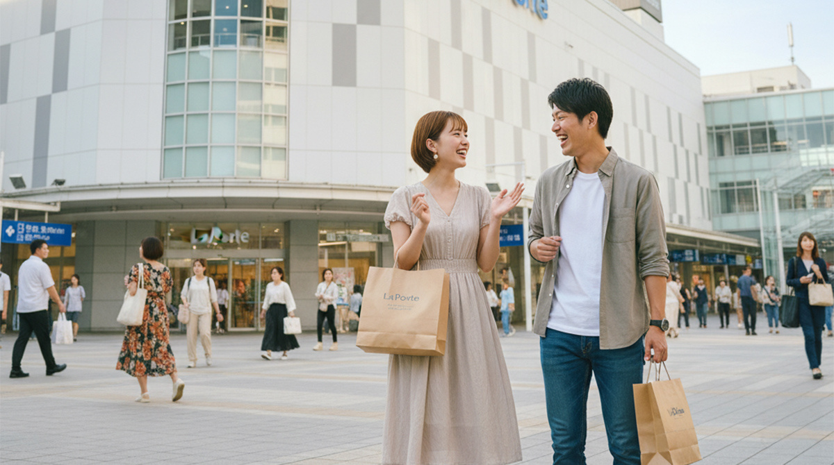 JR芦屋駅周辺でショッピングを楽しむ夫婦