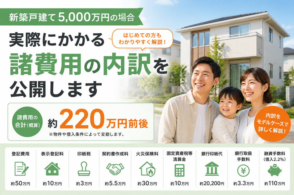仲介手数料無料の諸費用はいくら？新築戸建て5000万円の実際の内訳を公開しますの画像
