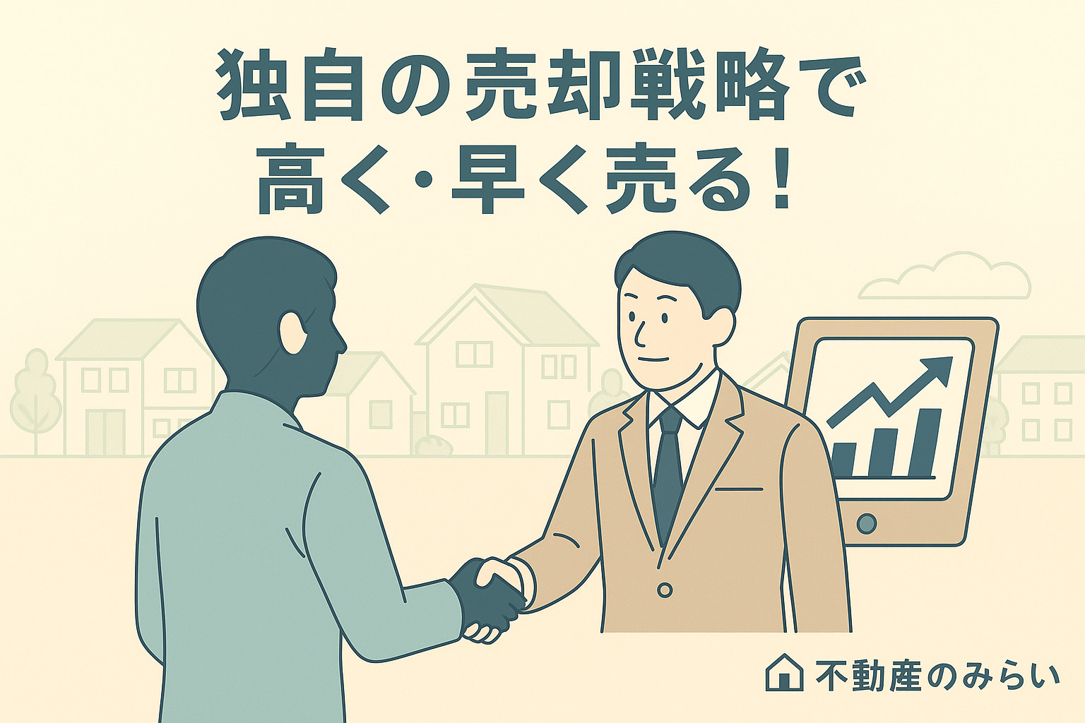 足立区の地図を背景に、購入希望者と売主がつながるイメージ。地域密着ネットワークと信頼を表現したデザイン。