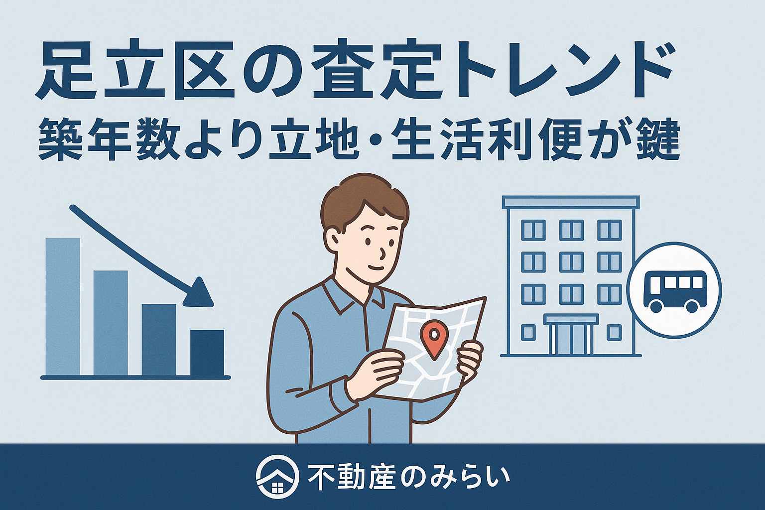 足立区の不動産査定トレンドを表す街並みと立地イメージ（北千住・綾瀬・竹ノ塚エリアを想起）