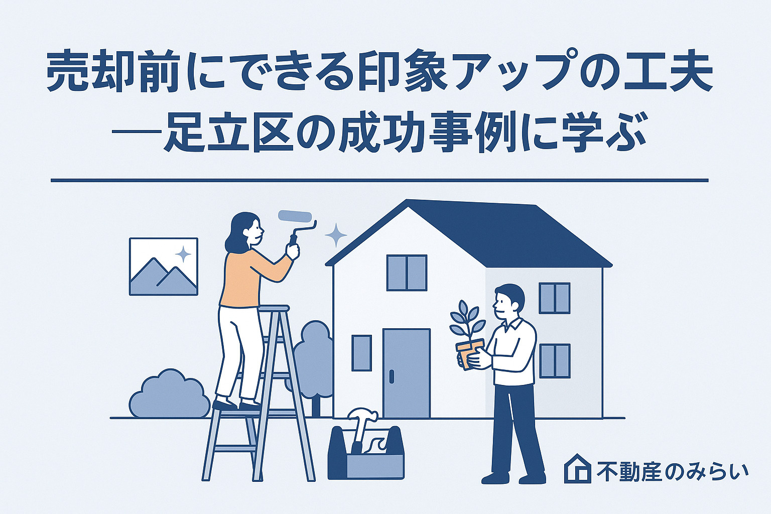 足立区の成功事例から学ぶ中古住宅の印象アップ術を紹介するグラフィック