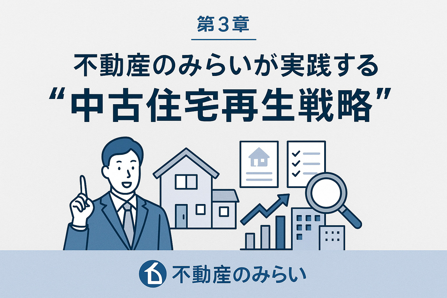 不動産のみらいが実践する中古住宅再生戦略を図解したイメージ
