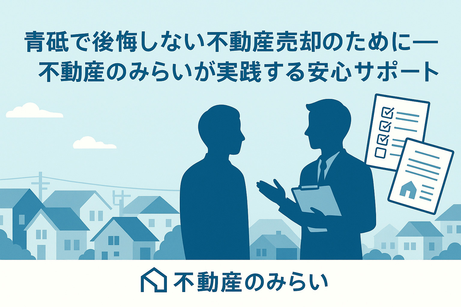 不動産のみらいの売却サポートを象徴する相談シーンとチェックリストの画像