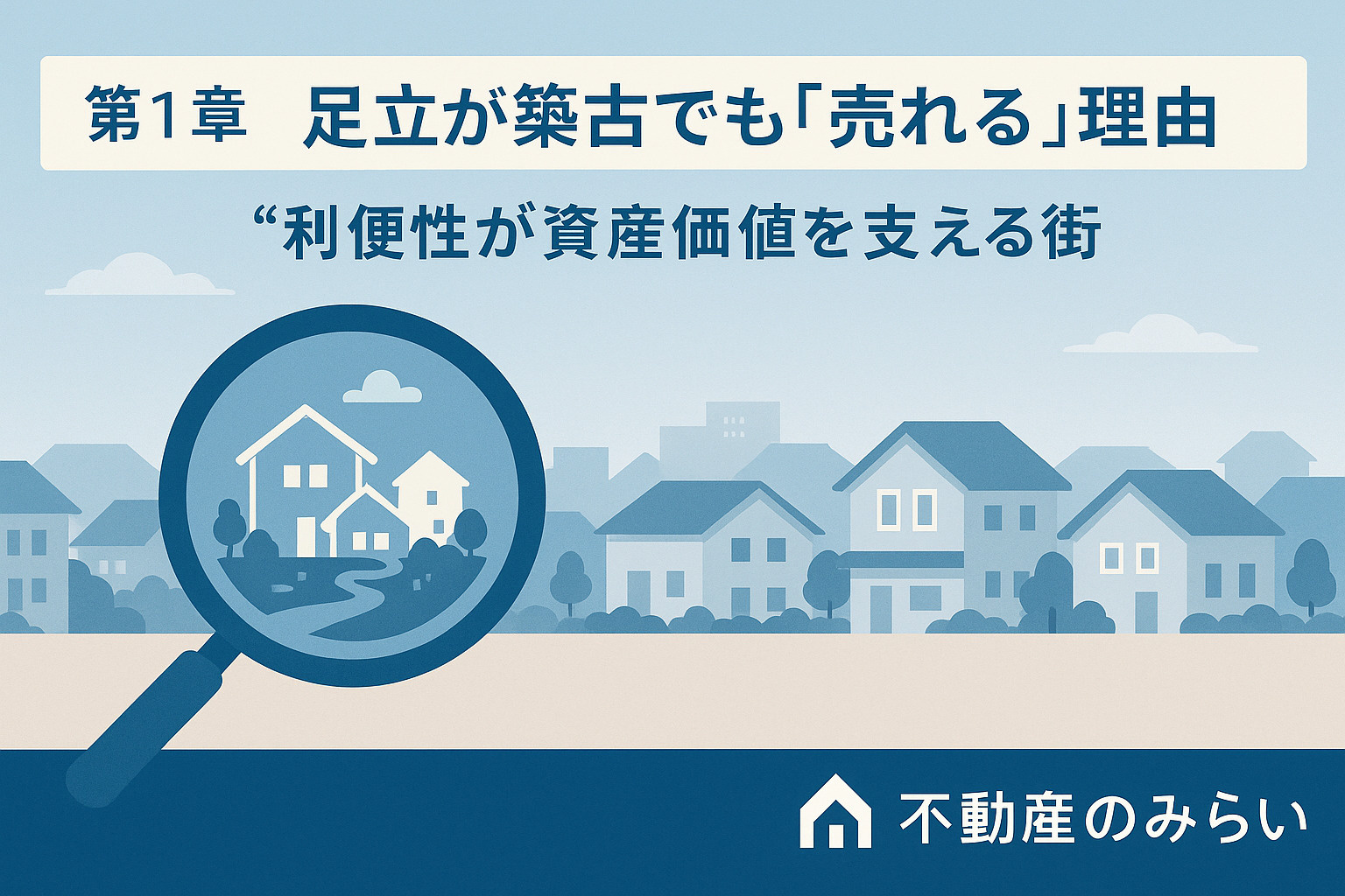 足立の築古物件が売れやすい理由を示す住宅街のイラスト画像