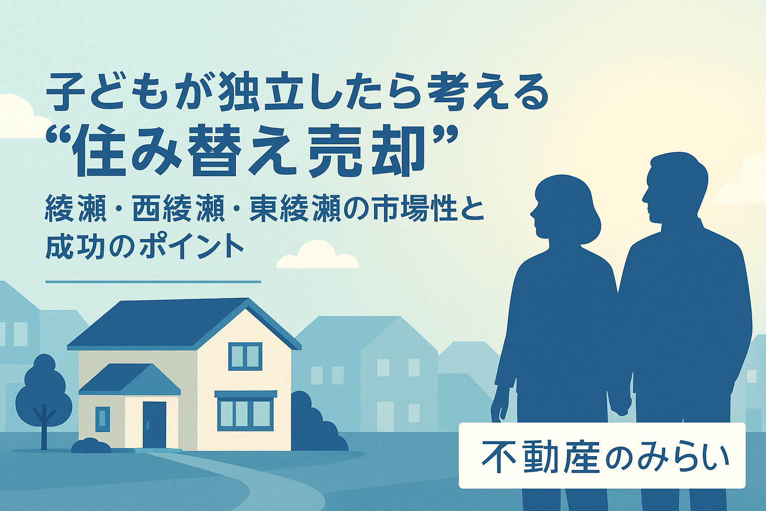 綾瀬エリアで広すぎる家に悩む住み替えニーズを描いた住宅イラスト