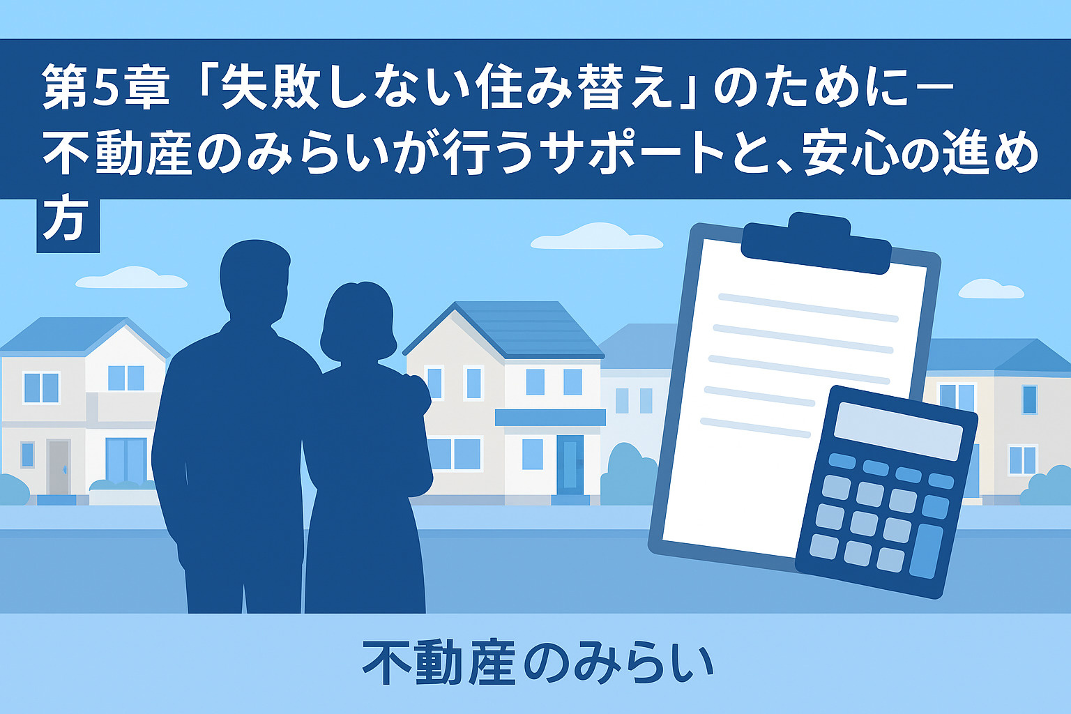 不動産のみらいが行う住み替えサポートと相談シーンを描いた温かいイラスト