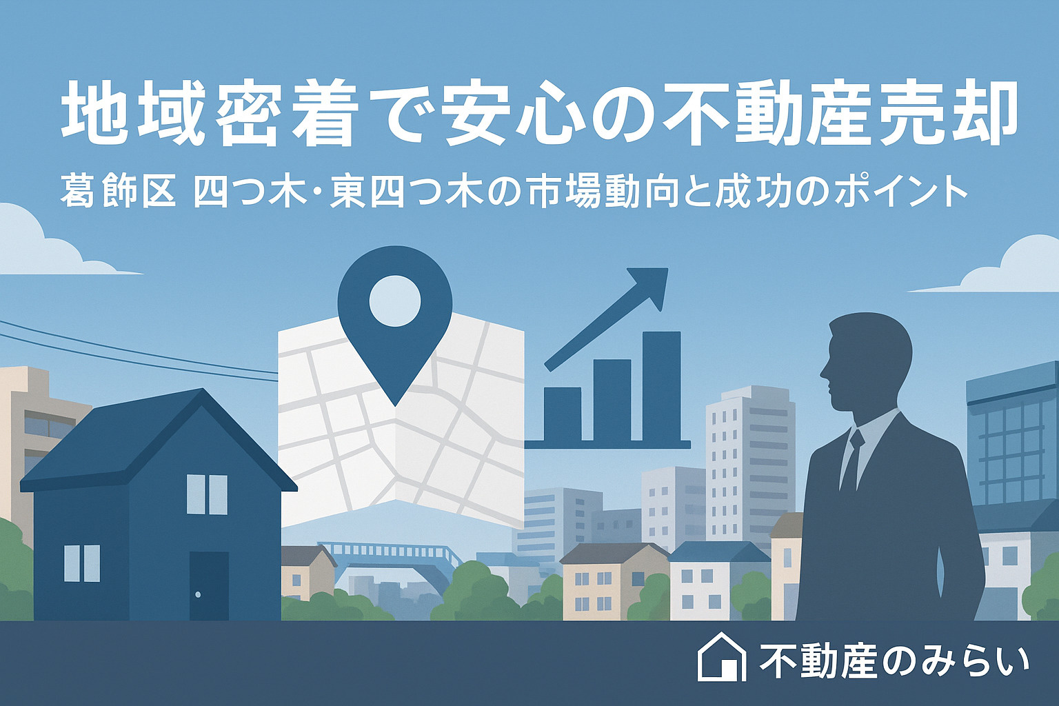 葛飾区四つ木・東四つ木の住宅街と青空。不動産売却の街並みイメージ。