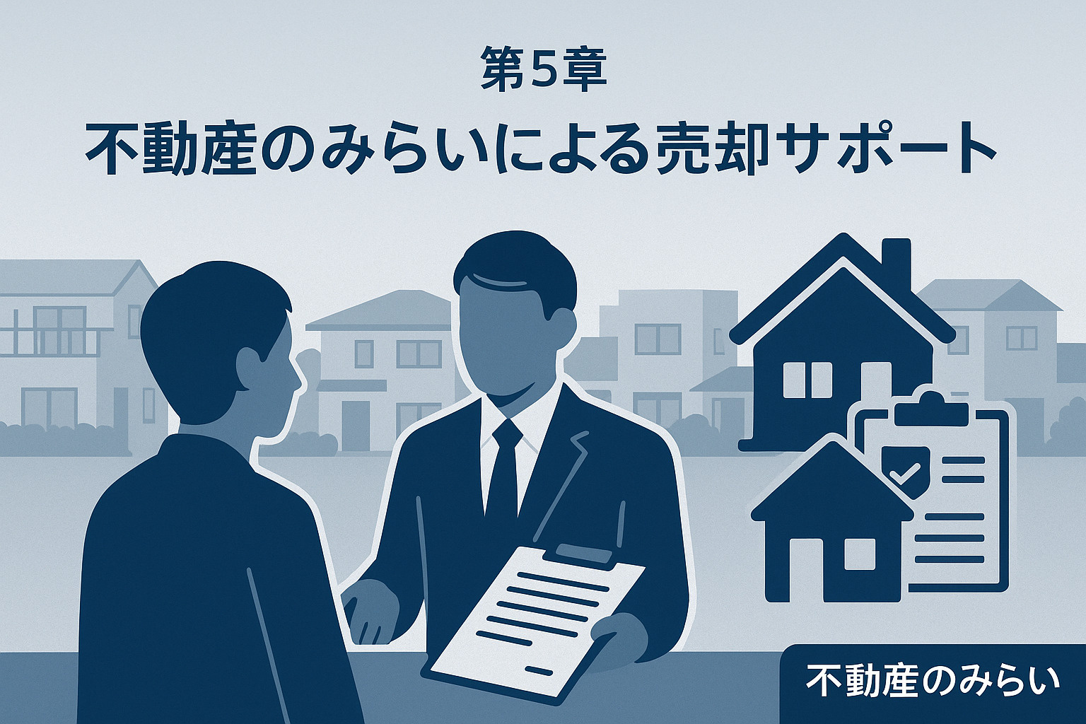 新しい住まいへ出発する家族と街並み。住み替え・再出発の象徴。