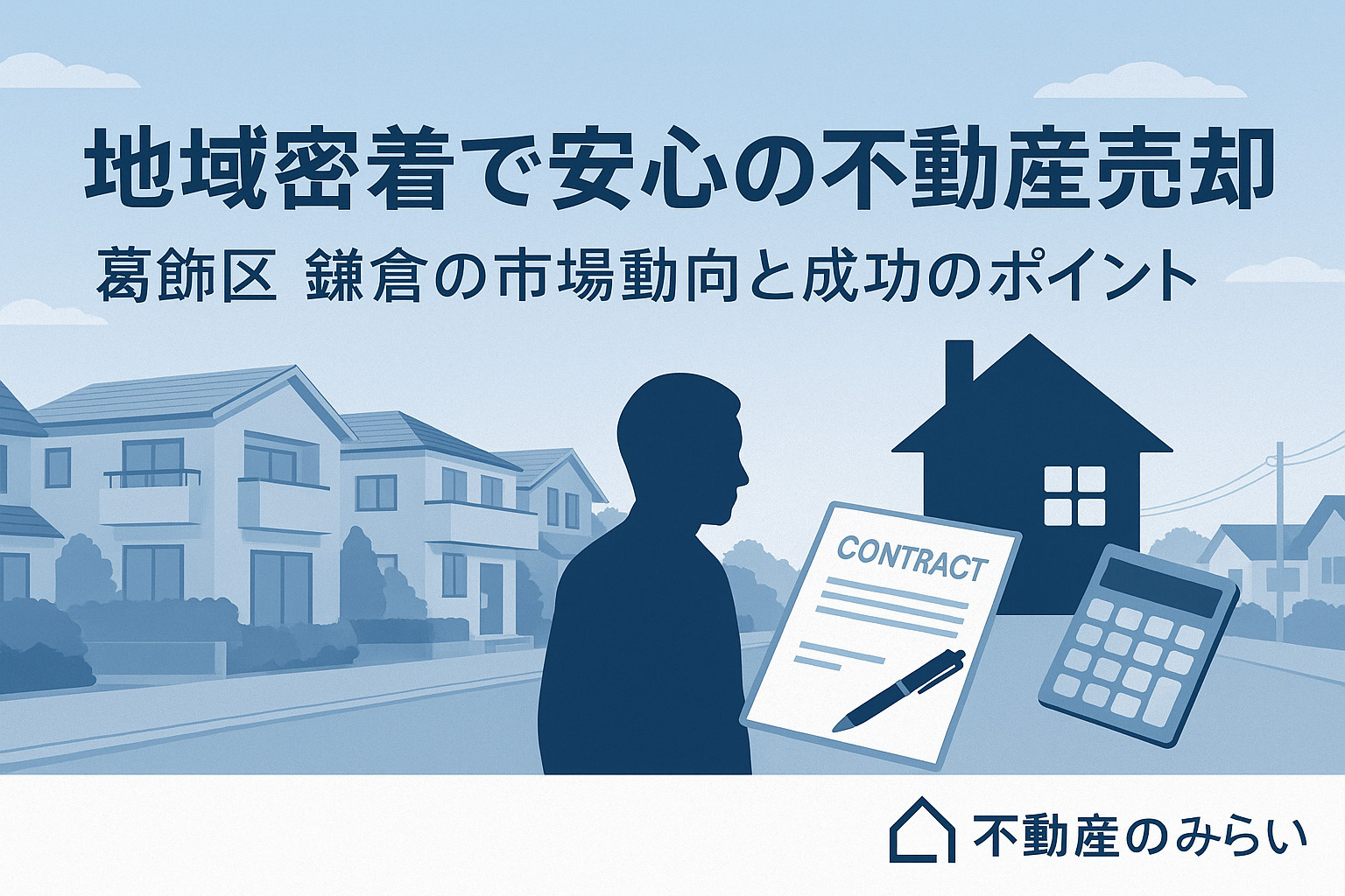 葛飾区鎌倉の住宅街と青空。不動産売却を始める街並みのイメージ。