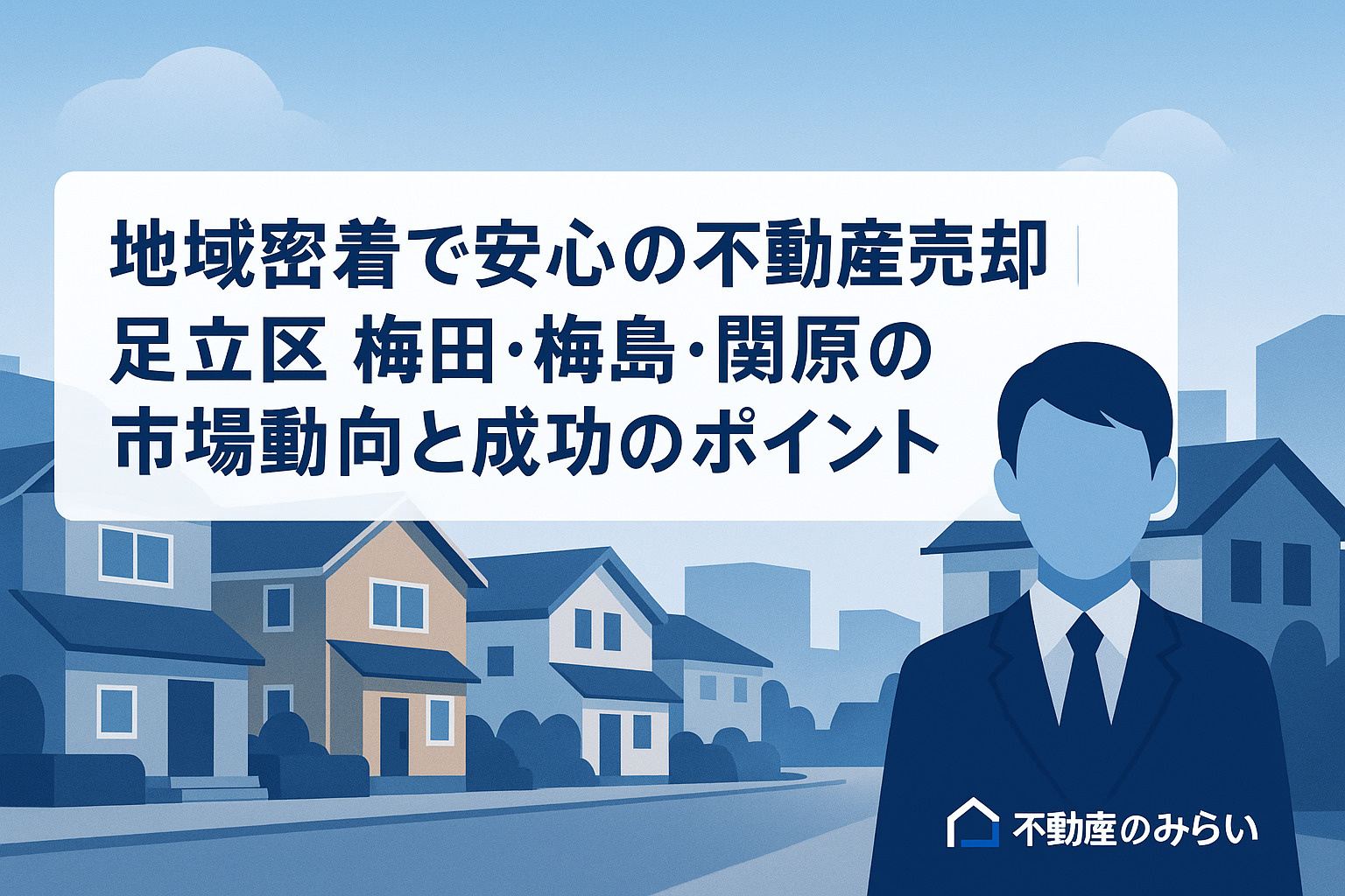 足立区梅田・梅島・関原の住宅街と青空。地域密着の不動産売却を象徴する街並み。