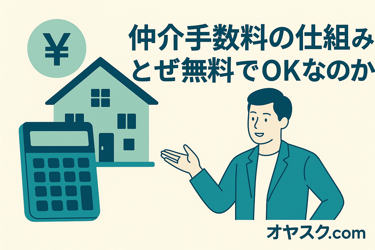 仲介手数料の仕組みと“なぜ無料でOKなのか”を解説するイメージ（オヤスク.com）
