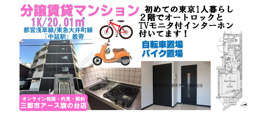 【中延駅徒歩3分】人気の分譲賃貸マンション！設備充実の1Kの画像