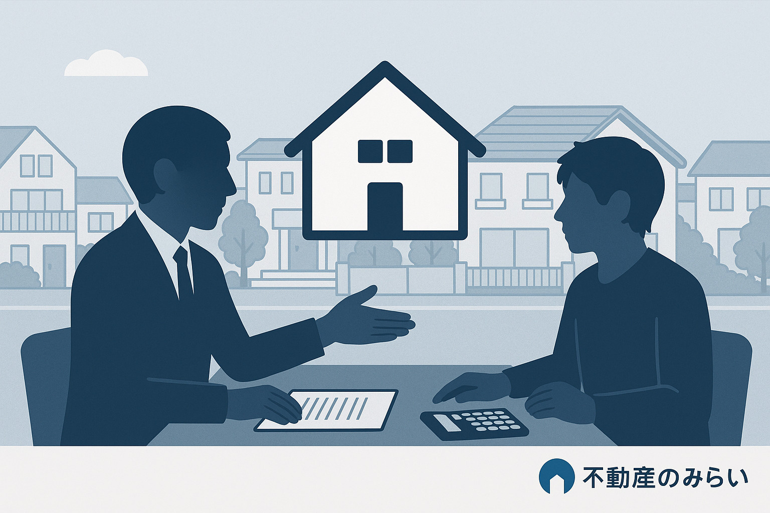 新しい家に向かう家族の後ろ姿。住み替えと再出発の希望を表現するビジュアル。