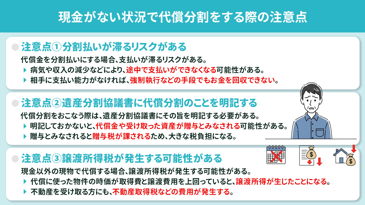 現金がない状況で代償分割をする際の注意点