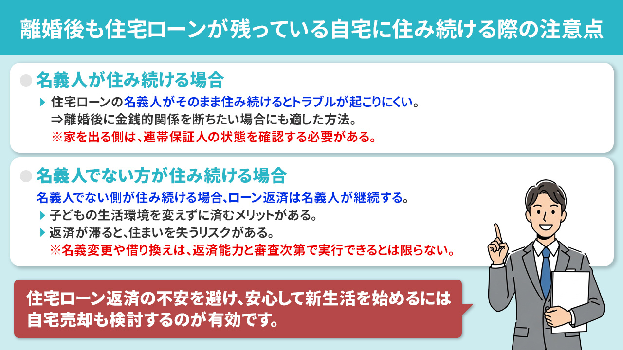 離婚後も住宅ローンが残っている自宅に住み続ける際の注意点