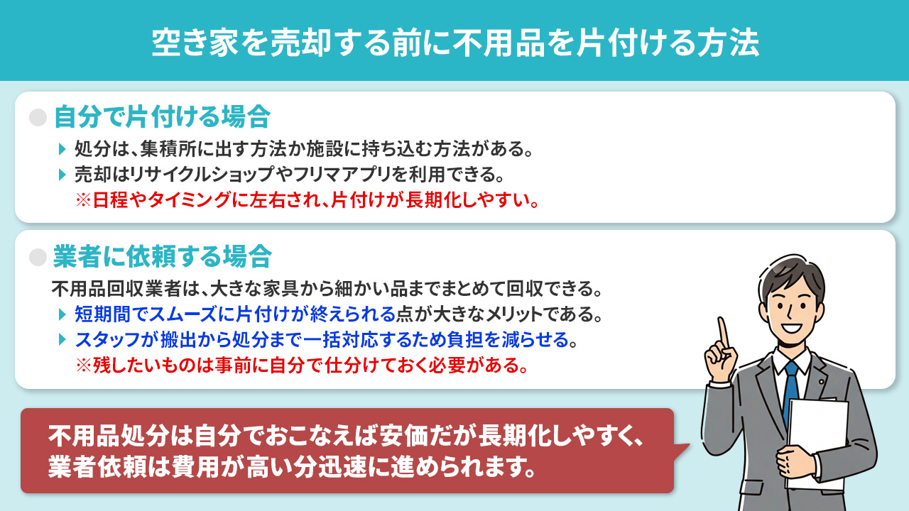 空き家を売却する前に不用品を片付ける方法