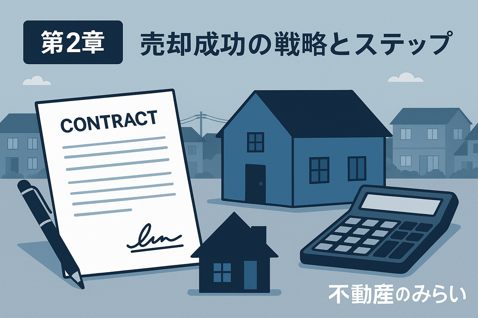 小菅の不動産売却戦略をイメージした契約書と家模型の画像