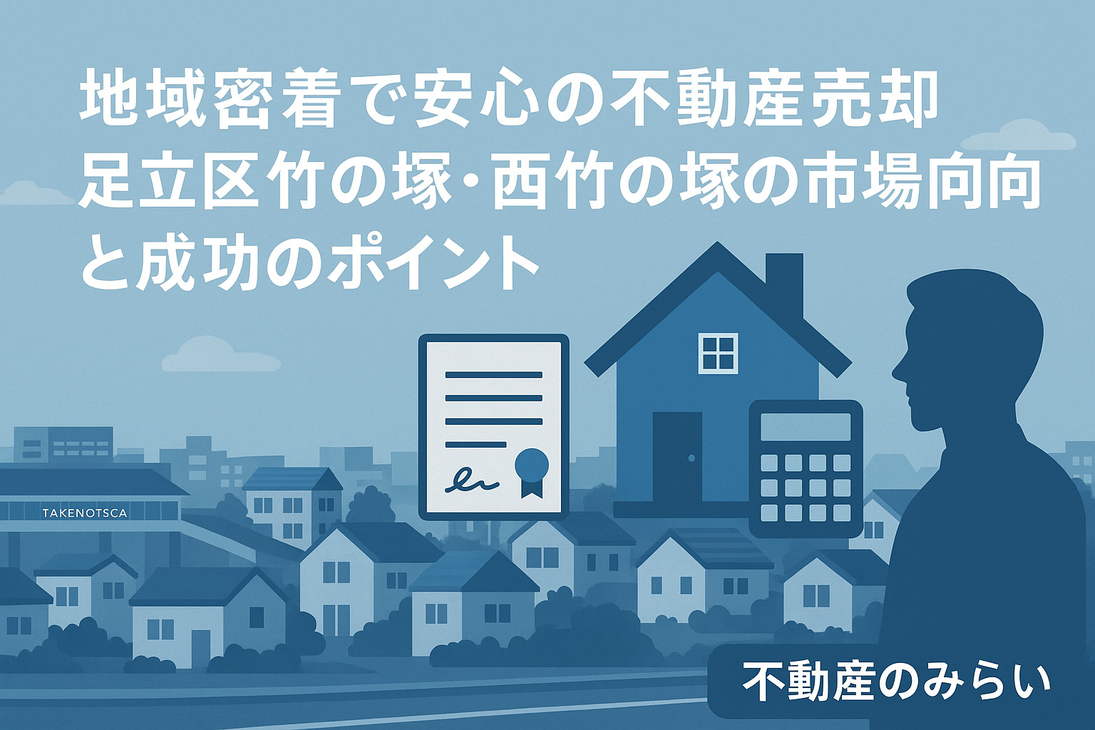 「足立区竹の塚・西竹の塚の不動産売却と市場動向を解説する不動産のみらいのブログ用アイキャッチ画像」