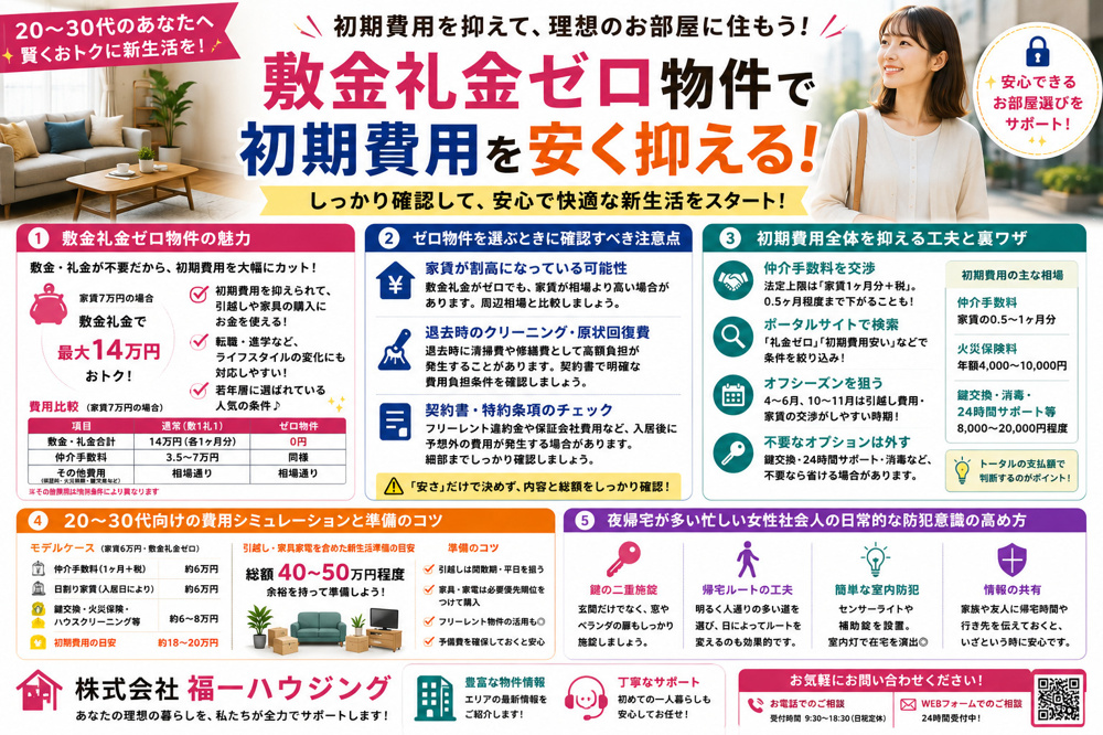敷金礼金ゼロ物件で初期費用を安くできる理由は？賃貸を探す20代30代向けの注意点も紹介の画像