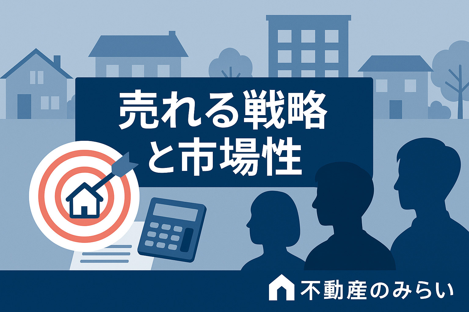 西新井の売却戦略とターゲット設定を示すイラスト（ターゲットマーク・家）
