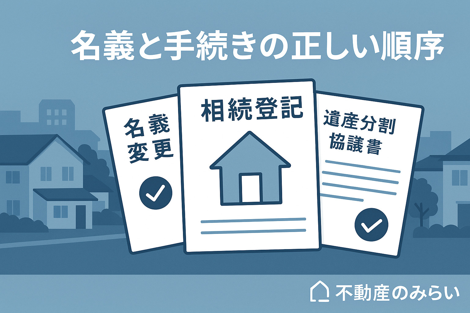 相続不動産が不安になる理由を示す図（書類・家・人物シルエット）