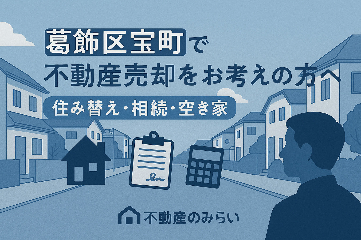 葛飾区宝町 市場動向のグラフと住宅街イメージ