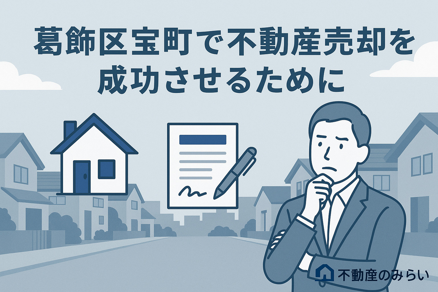 宝町 不動産査定ポイント｜電卓と契約書のイラスト